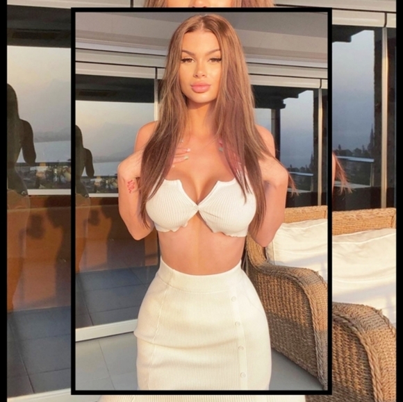 Nova Luxe Ivory Knit Skirt Set – Cropped Sweater + Slit Midi Skirt | NWT - Picture 2 of 11